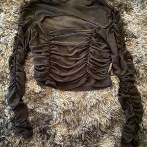 Elegant Black Ruched Women's Top w| Cut Out - Size XS - BNWT